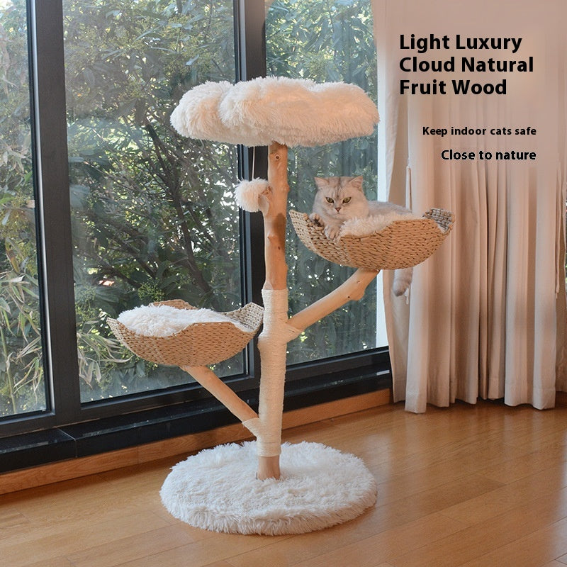 Light Luxury Cloud Natural Fruit Wood Cat Tree - Three Nest Design